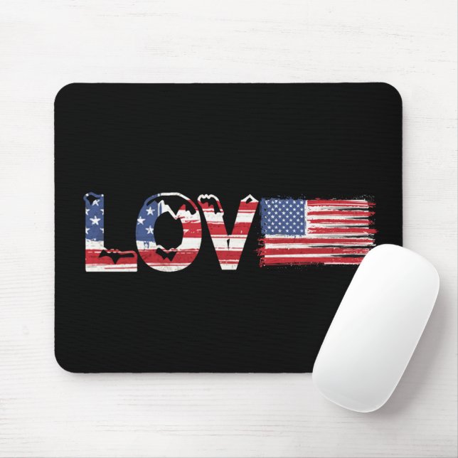 Amerikanska Flagga med Kärlek Musmatta (Med mus)