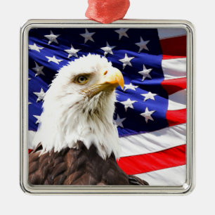 Amerikanska Flagga med Örn Julgransprydnad Metall