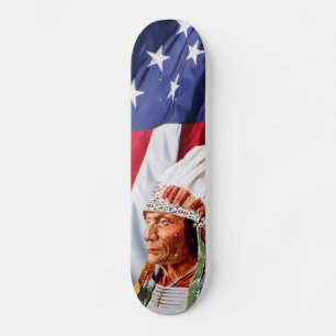 Amerikanska Flagga med Sitta Bull Skateboard Bräda 21,5 Cm