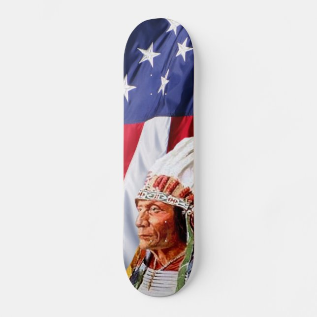 Amerikanska Flagga med Sitta Bull Skateboard Bräda 21,5 Cm (Framsida)