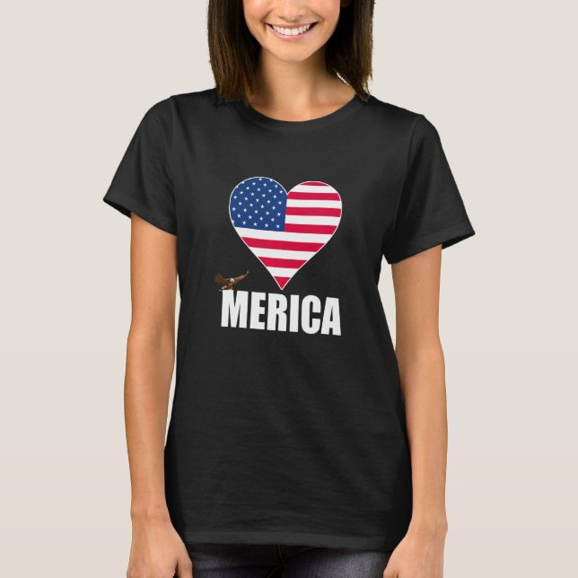 Amerikanska Flagga Merica Heart 4:e juli T Shirt (Framsida)