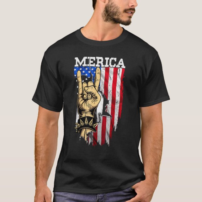 Amerikanska Flagga Merica Sten skriver under på fj T Shirt (Framsida)