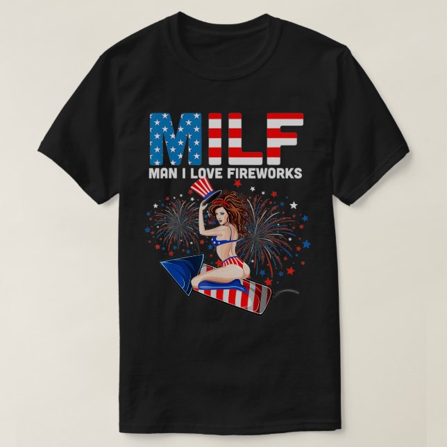 Amerikanska Flagga MILF Man I Kärlek Frihet 4 juli T Shirt (Design framsida)