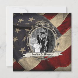 Amerikanska Flagga Militära Bröllop w-foto Inbjudningar