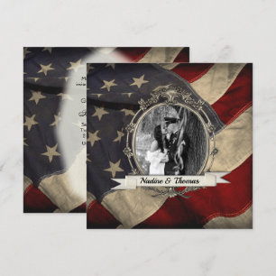 Amerikanska Flagga Militära Bröllop w-foto Inbjudningar