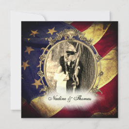 Amerikanska Flagga Militära Bröllop w-foto Inbjudningar