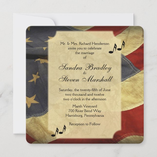 Amerikanska Flagga Music Wedding-inbjudningar Inbjudningar (Framsida)