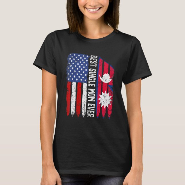 Amerikanska Flagga Nepal Flagga Best Single Mamma  T Shirt (Framsida)