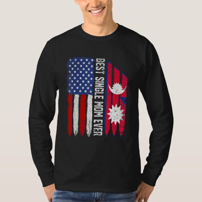 Amerikanska Flagga Nepal Flagga Best Single Mamma  T Shirt (Framsida)