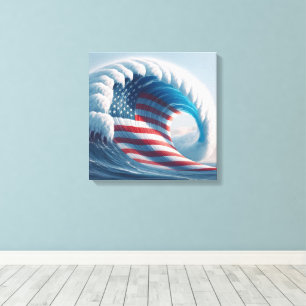 Amerikanska Flagga Ocean Wave Canvastryck