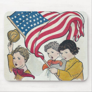 Amerikanska Flagga och barn Musmatta