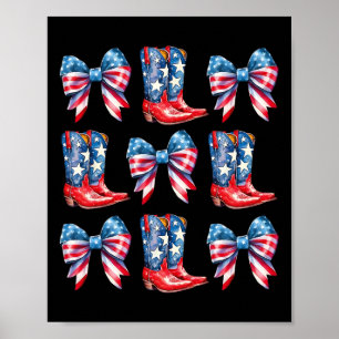 Amerikanska Flagga och bin 4:e juli Cowgirl W Poster