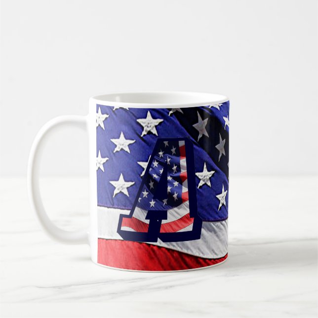 Amerikanska Flagga och Brev ’A’ på båda sidor Mugg (Vänster)