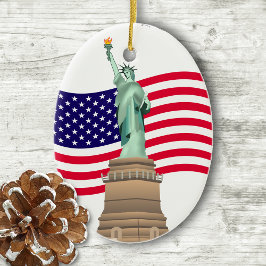 Amerikanska Flagga och Dam Liberty Julgransprydnad Keramik