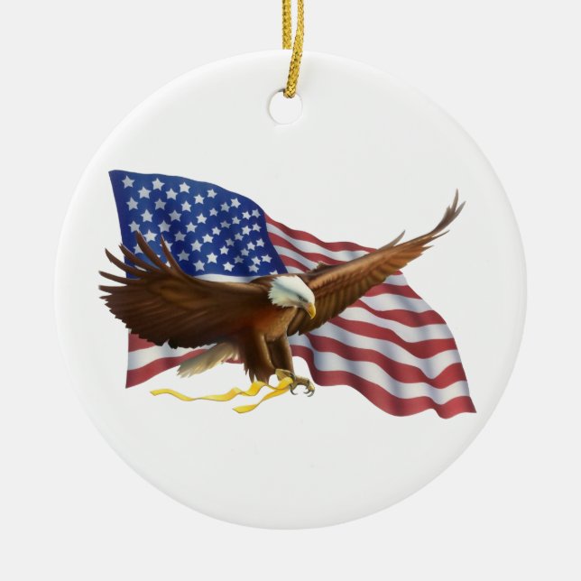 Amerikanska Flagga och Eagle Julgransprydnad Keramik (Framsidan)