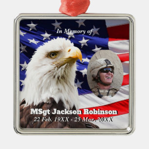 Amerikanska Flagga och Eagle Julgransprydnad Metall