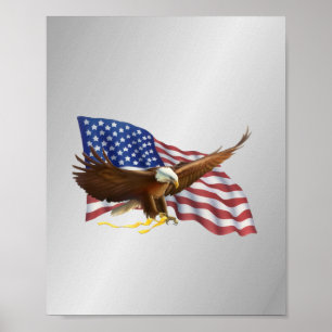 Amerikanska Flagga och Eagle Silver Poster
