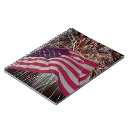 Amerikanska Flagga och Fireworks Anteckningsbok Med Spiral