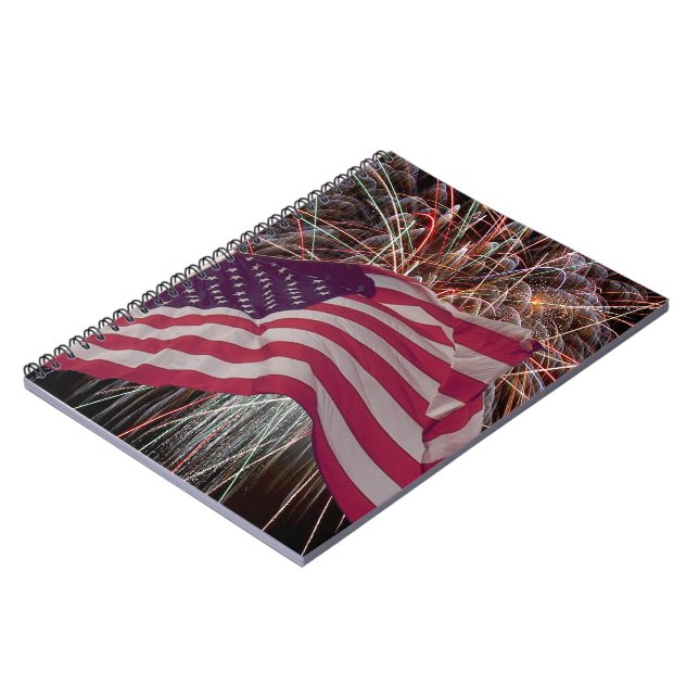 Amerikanska Flagga och Fireworks Anteckningsbok Med Spiral (Vänstra Sidan)