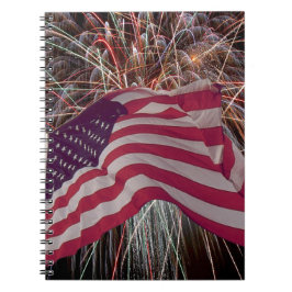 Amerikanska Flagga och Fireworks Anteckningsbok Med Spiral