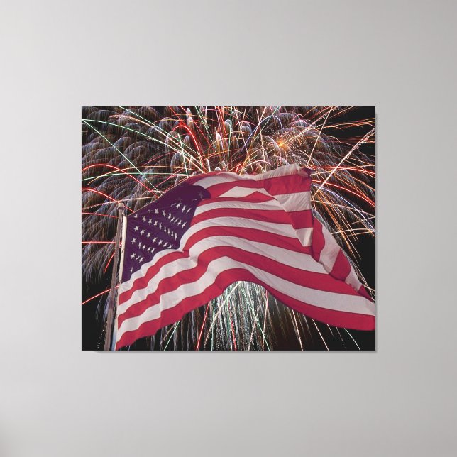 Amerikanska Flagga och Fireworks Canvastryck (Framsida)