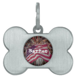 Amerikanska Flagga och Fireworks ID-bricka Husdjur