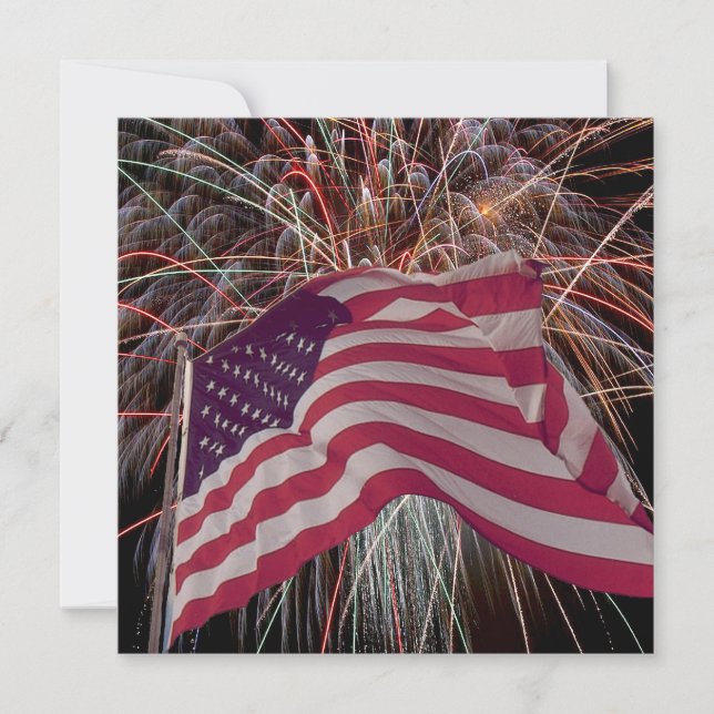 Amerikanska Flagga och Fireworks Inbjudningar (Framsida)