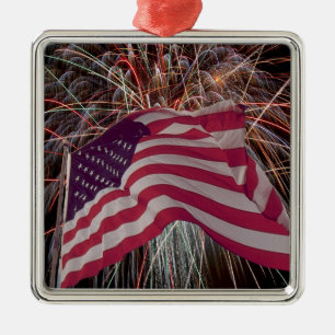 Amerikanska Flagga och Fireworks Julgransprydnad Metall
