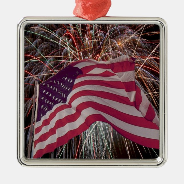 Amerikanska Flagga och Fireworks Julgransprydnad Metall (Framsidan)