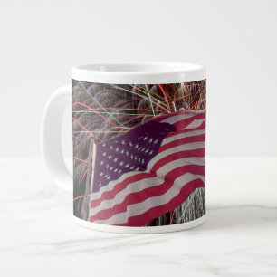 Amerikanska Flagga och Fireworks Jumbo Mugg