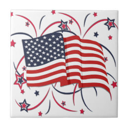Amerikanska Flagga och Fireworks Kakelplatta