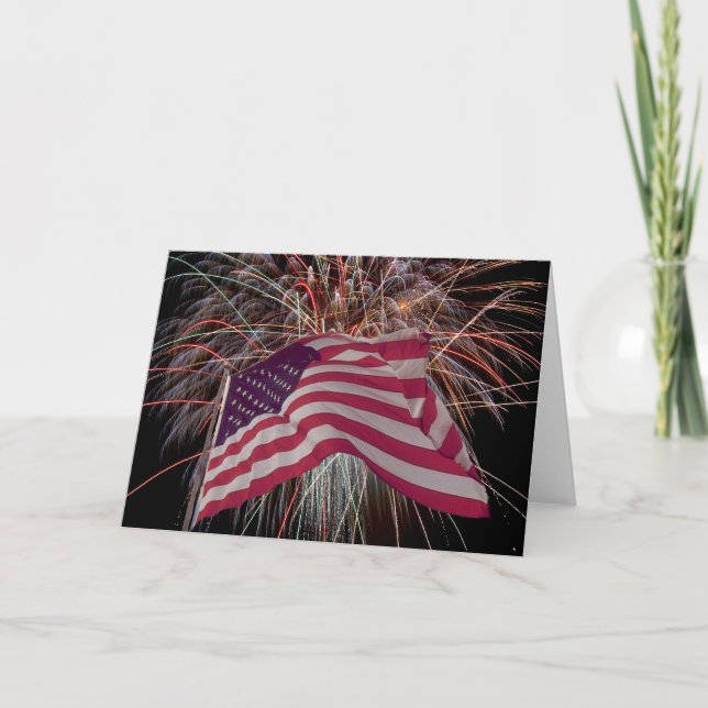 Amerikanska Flagga och Fireworks Kort (Framsida)