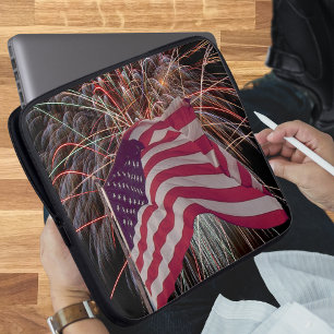 Amerikanska Flagga och Fireworks Laptop Fodral