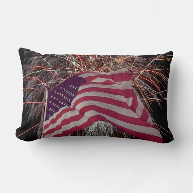 Amerikanska Flagga och Fireworks Lumbarkudde (Framsida)