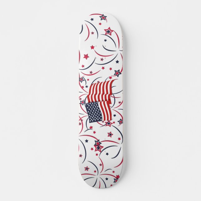 Amerikanska Flagga och Fireworks Mini Skateboard Bräda 18,5 Cm (Framsida)