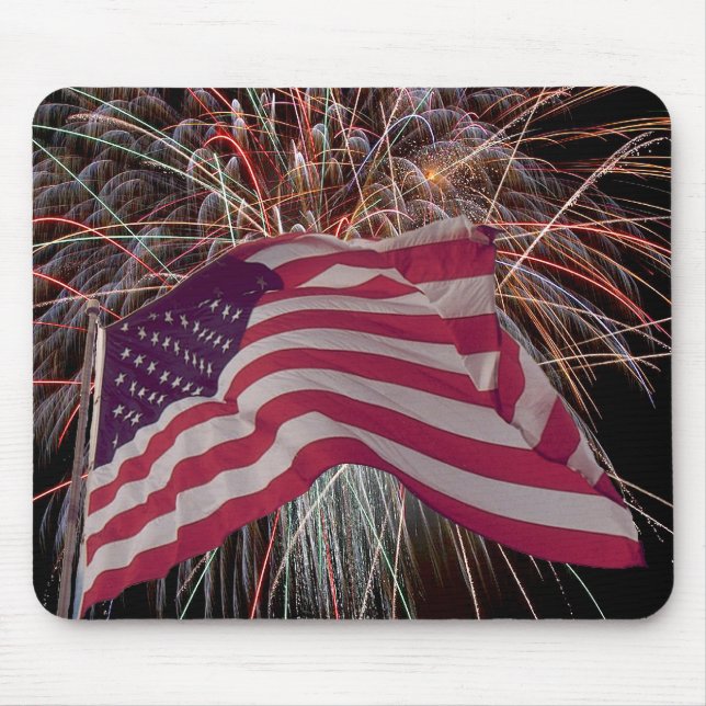 Amerikanska Flagga och Fireworks Musmatta (Framsidan)