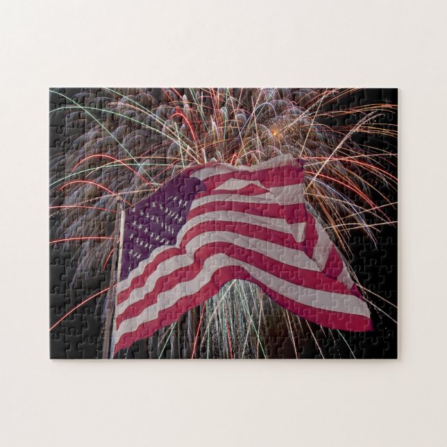 Amerikanska Flagga och Fireworks Pussel (Horisontell)