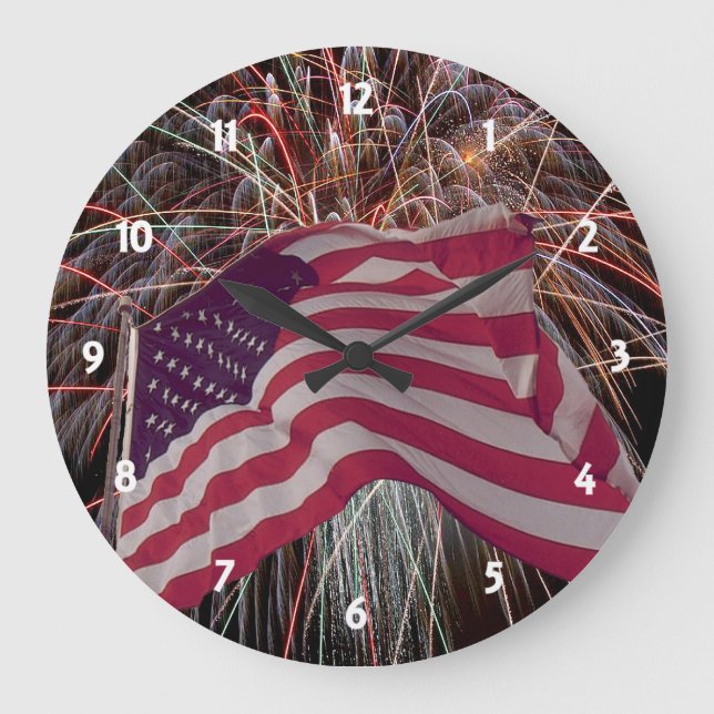 Amerikanska Flagga och Fireworks Stor Klocka (Framsida)