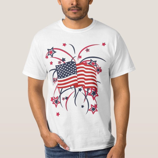 Amerikanska Flagga och Fireworks T Shirt (Framsida)