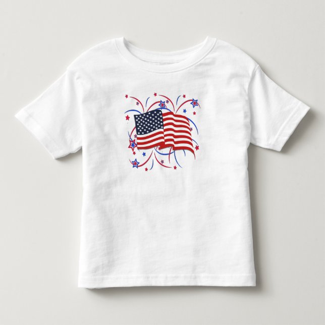 Amerikanska Flagga och Fireworks  T Shirt (Framsida)