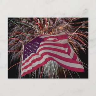 Amerikanska Flagga och Fireworks Vykort