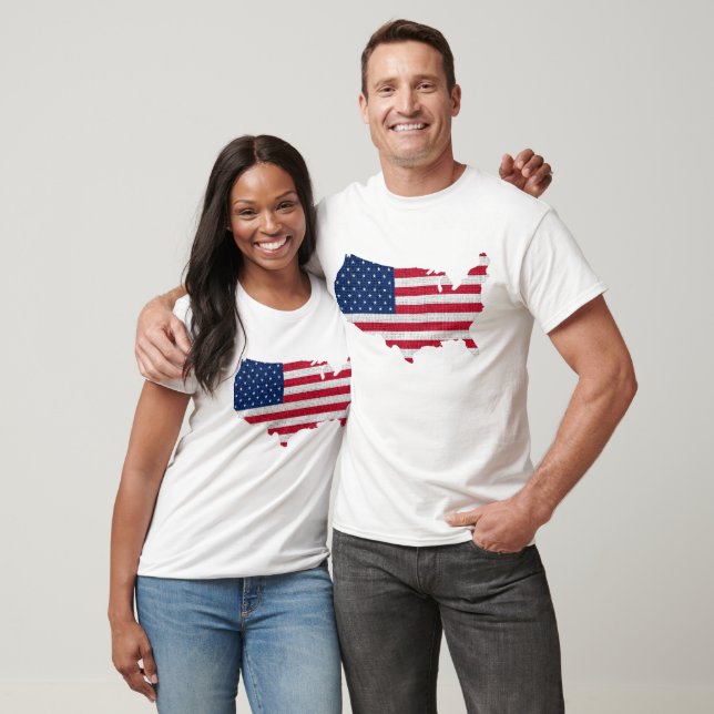 Amerikanska Flagga och Karta T Shirt (Unisex)