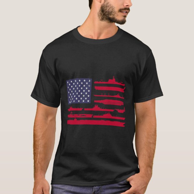 Amerikanska Flagga och marinens fraktaser - patrio T Shirt (Framsida)