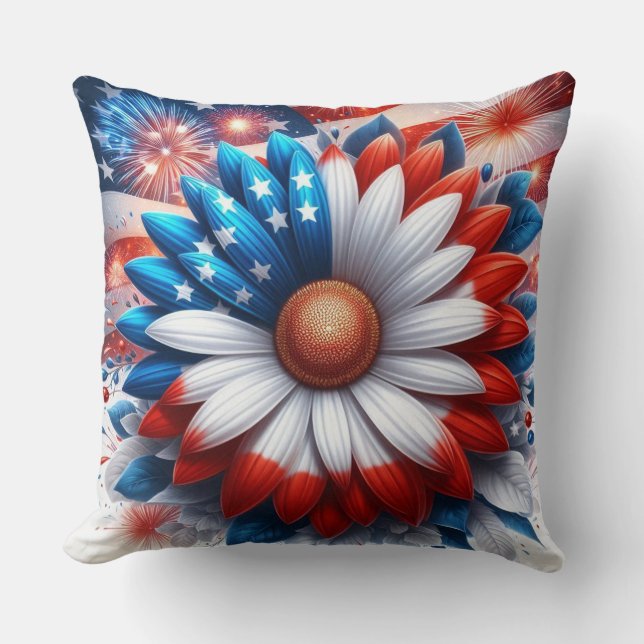 Amerikanska Flagga och patriotiska Daisy Kudde (Framsida)