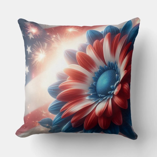 Amerikanska Flagga och patriotiska Daisy Kudde (Framsida)