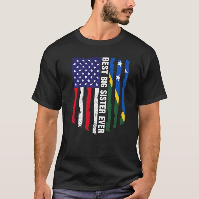 Amerikanska Flagga och Salomonöarnas Flagga Best B T Shirt (Framsida)