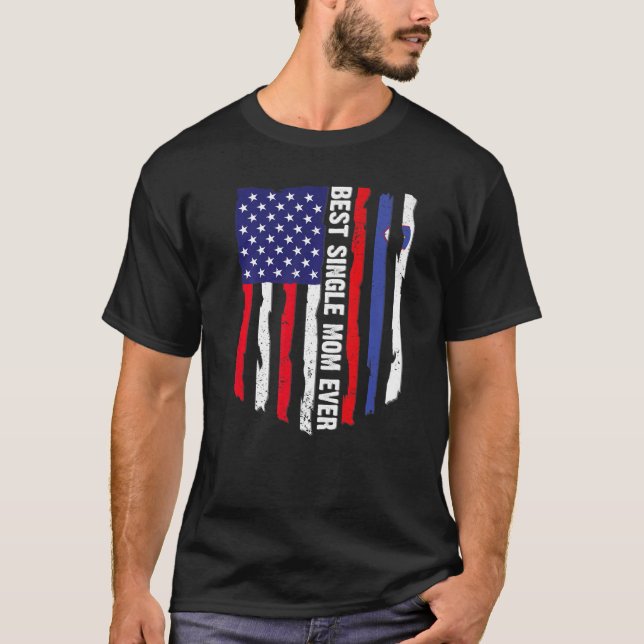 Amerikanska Flagga och Slovenien Flagga Best Singl T Shirt (Framsida)