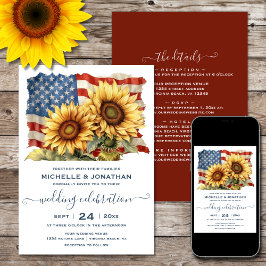 Amerikanska Flagga och solblommor alla i One Bröll Inbjudningar