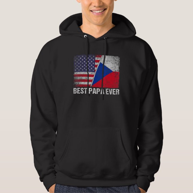 Amerikanska Flagga och tjeckiska Flagga Best Pappa Hoodie (Framsida)