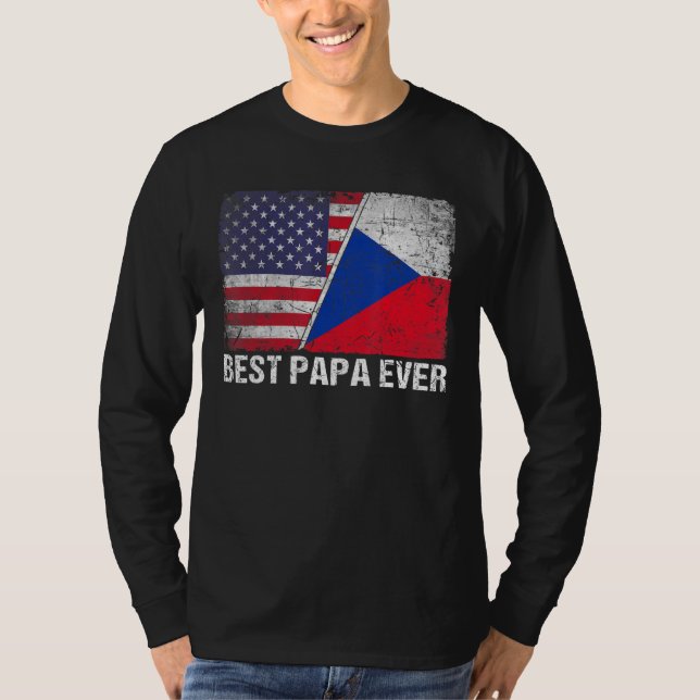 Amerikanska Flagga och tjeckiska Flagga Best Pappa T Shirt (Framsida)